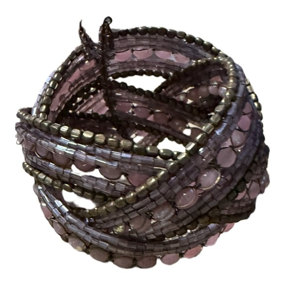 Vintage Purple Wire Beaded Braided Cuff Bracelet Stretch Wrap Bracelet - Picture 4 of 4